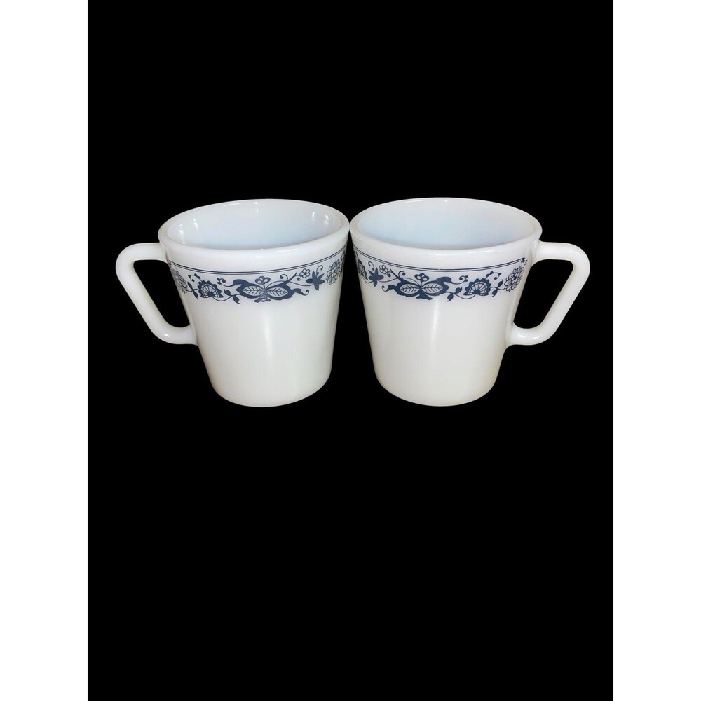 Vintage 1970s Corelle Old Town Blue Onion Coffee Mug Pyrex Corning Lot of 2
